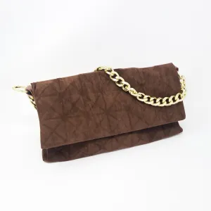 Brown Velvet Soft Feel Gold Chain Handbag