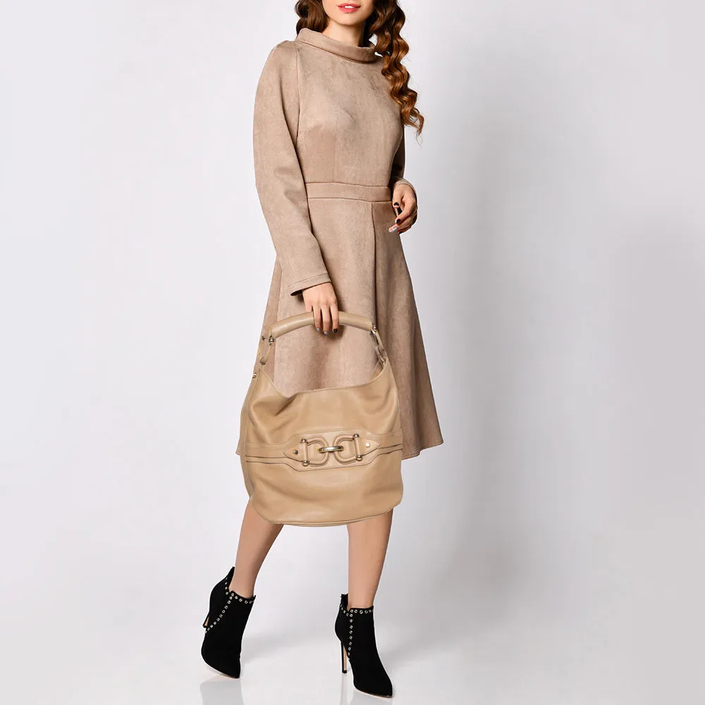 Burberry Beige Leather Horsebit Hobo