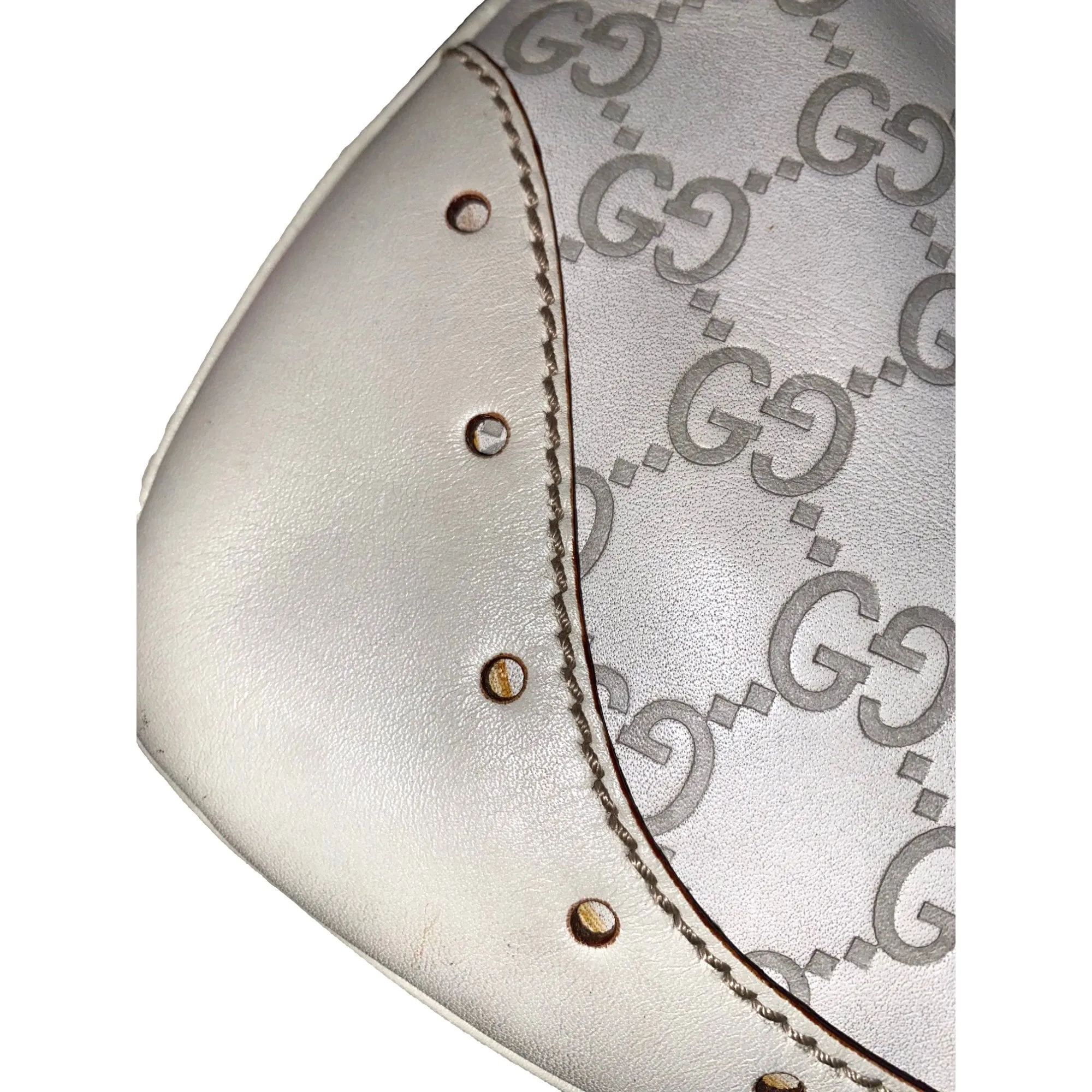 Gucci Guccissima Punch Hobo Handbag Logo White Leather Pre-Owned