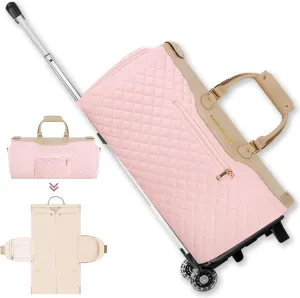 LemoHome Rolling Garment Bags for Travel,Carry On Duffel Bag for Suit and Long Dress,Garment Bag with Wheels,Shoulder Strap and Shoes Compartment,Convertible Weekender Suitcase for Women (Pink)