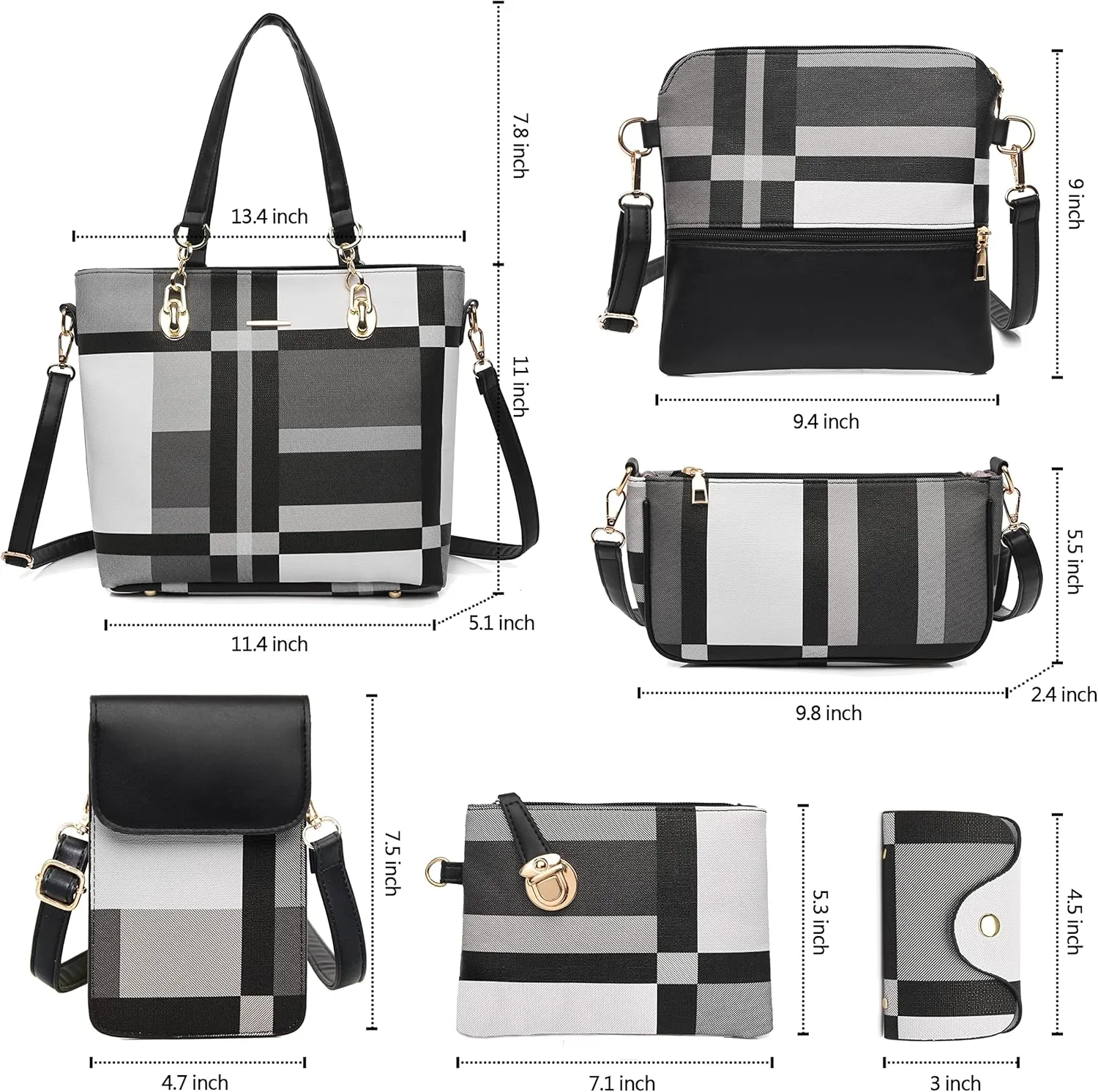 Purses and Handbags for Women Synthetic Leather Tote Crossbody Bags Satchel Purses Set 6pcs