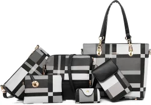 Purses and Handbags for Women Synthetic Leather Tote Crossbody Bags Satchel Purses Set 6pcs