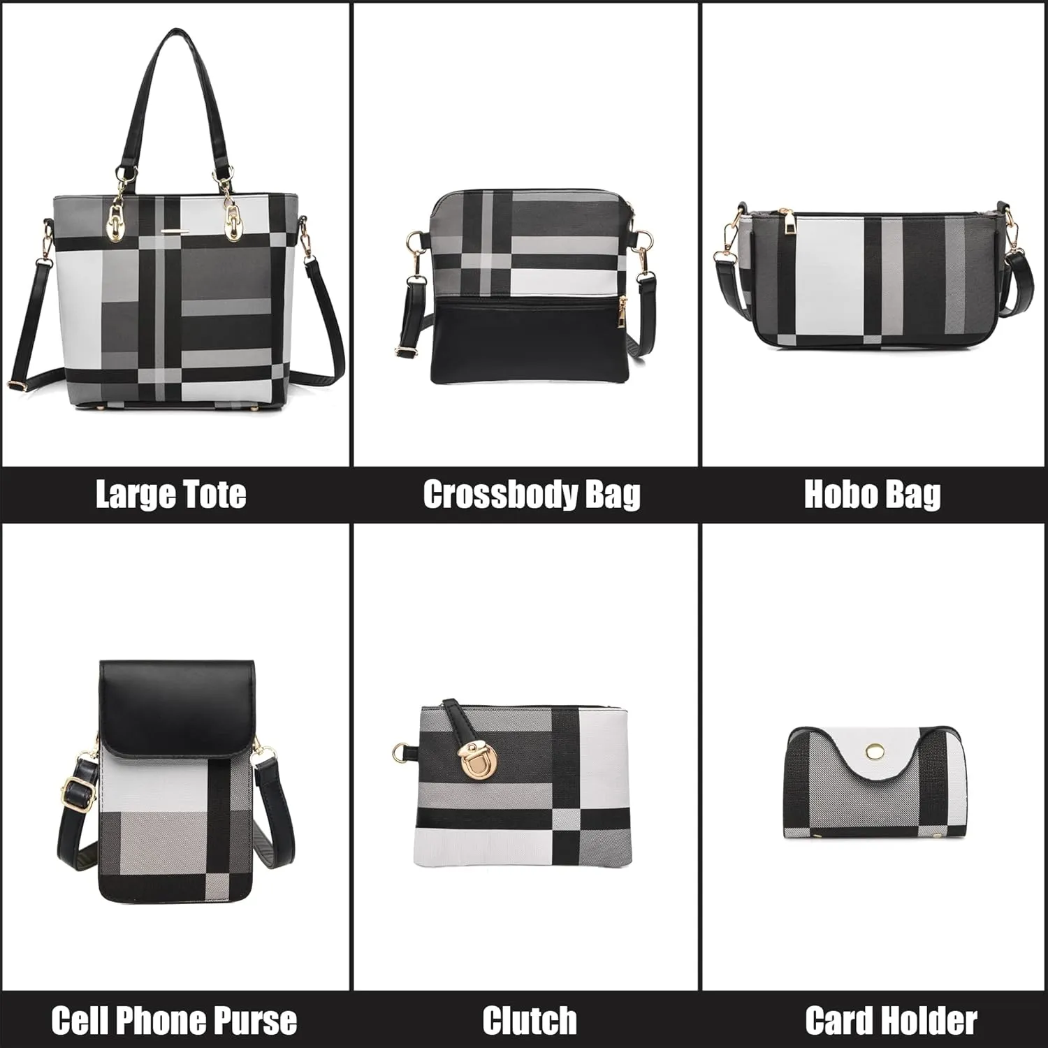 Purses and Handbags for Women Synthetic Leather Tote Crossbody Bags Satchel Purses Set 6pcs