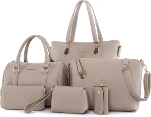 Purses and Handbags for Women Synthetic Leather Tote Crossbody Bags Satchel Purses Set 6pcs
