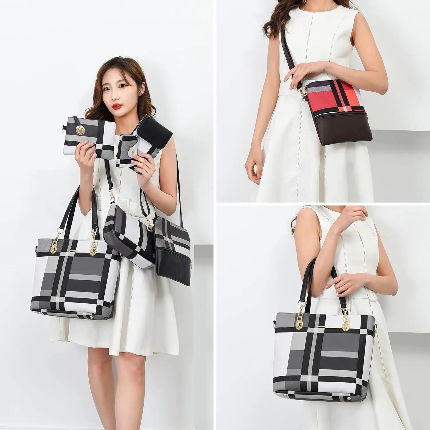 Purses and Handbags for Women Synthetic Leather Tote Crossbody Bags Satchel Purses Set 6pcs