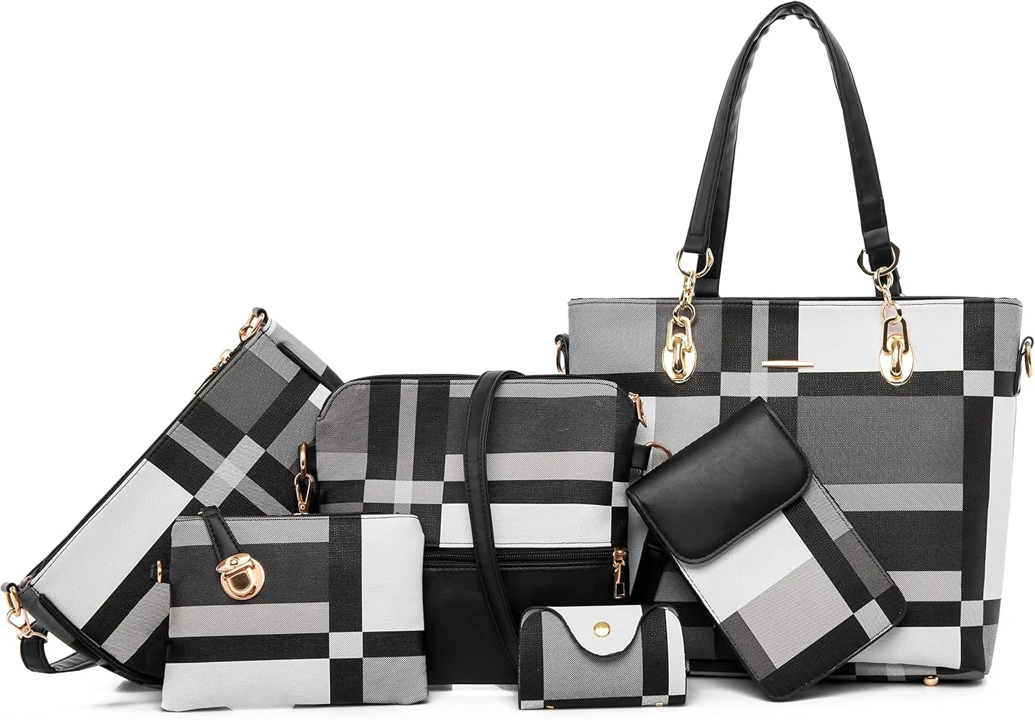 Purses and Handbags for Women Synthetic Leather Tote Crossbody Bags Satchel Purses Set 6pcs