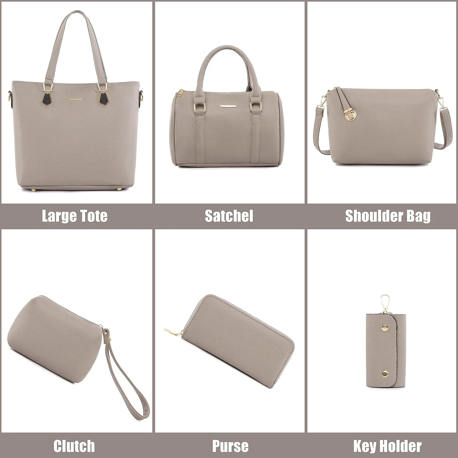 Purses and Handbags for Women Synthetic Leather Tote Crossbody Bags Satchel Purses Set 6pcs