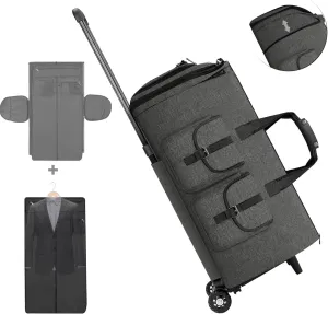 Rolling Garment Bags for Travel,Convertible Duffle Bag with Wheels,Roller Carry on Luggage with Removable Garment Bag,Weekender Suitcase with Shoe Compartment for Men and Women (Grey2)